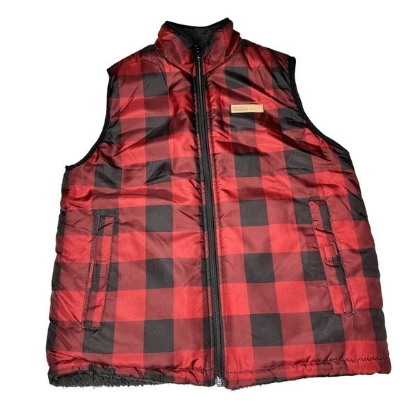 BUFFALO David Bitton Reversible Red Buffalo Plaid Fleece Vest Youth Size L 14/16 - Picture 9 of 16